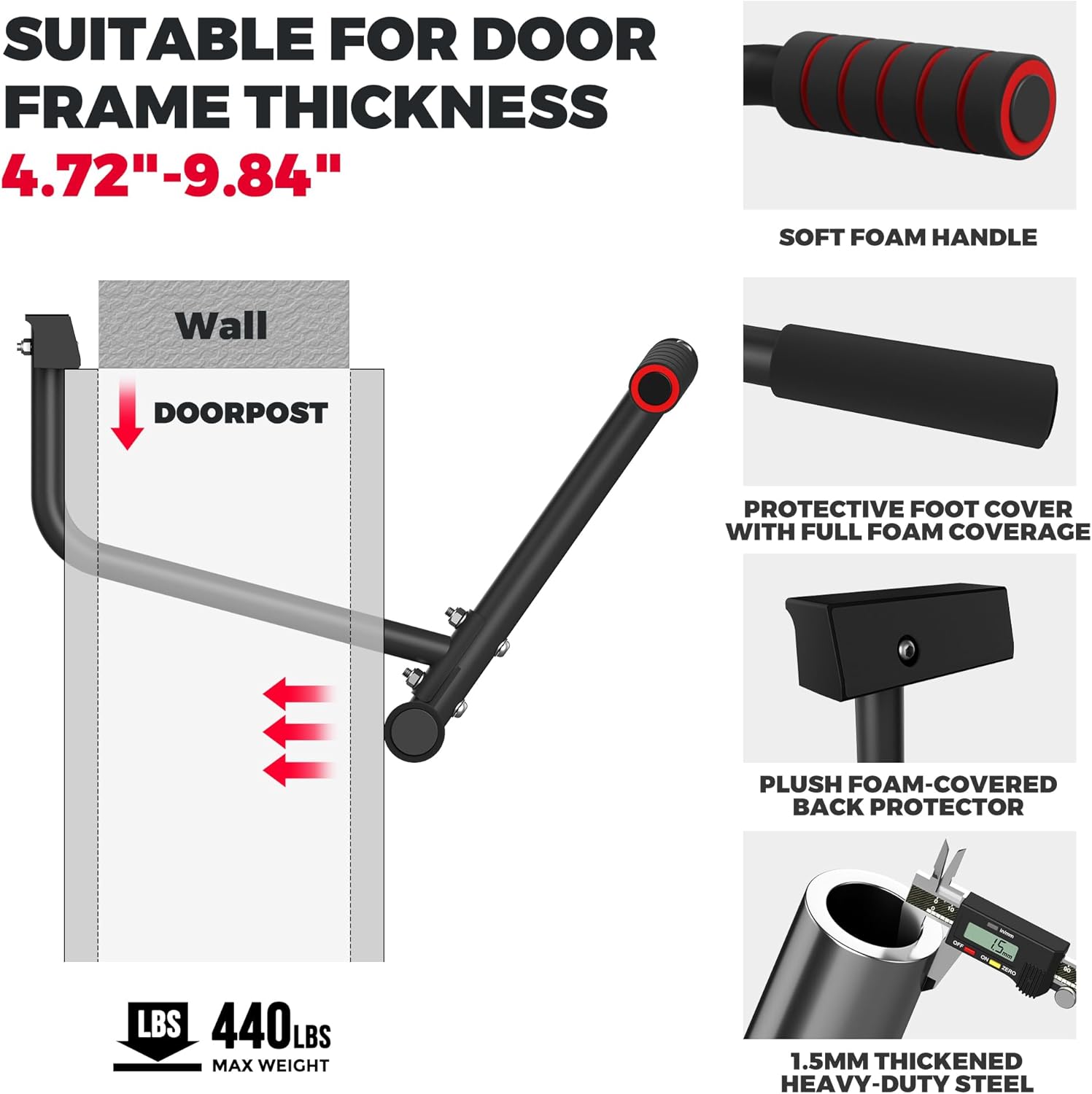 440 lbs Heavy Duty Pull Up Bar - Chin Bar Doorway reseña y precio
